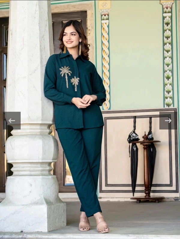 Beautiful Pure cotton flex Kurti full hand work kurti with cotton flex pant cord sets - L