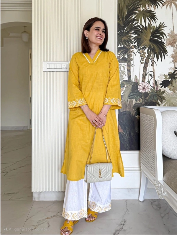 Cotton Slub Classy Combination Kurti With Palazzo Set - L