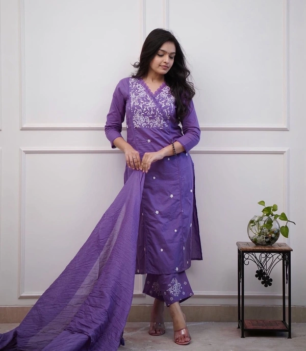 smart premium cotton 3 pcs set Kurthi - Heliotrope, M