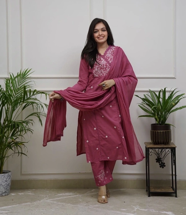 smart premium cotton 3 pcs set Kurthi - Wild Watermelon, XL