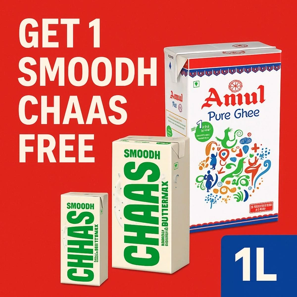 Amul Cow Ghee With Free Buttermilk Smooth Chaas 125ml - 1L+125ml chaas