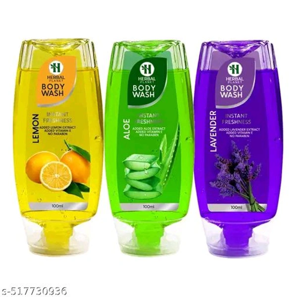 Herbal Planet Body Wash  Shower Gel Pack Of 3 - Within 5 Days, Lemon+Aloevera+Levender, 3×100ml