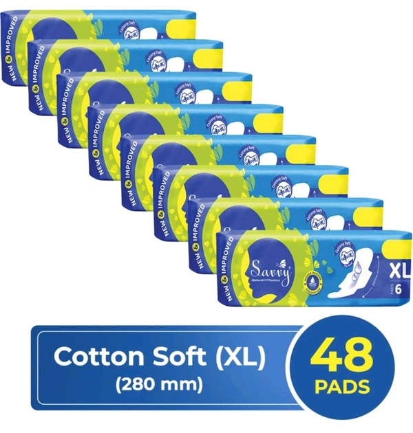 Savvy Maxi Cotton Sanitary Pads For Women Pack Of 8 (8×6 = 48 ) Piece Combo Pack  - XL
