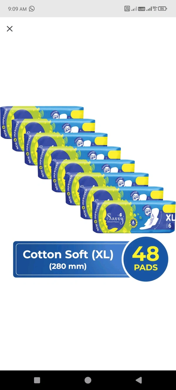 Savvy Maxi Cotton Sanitary Pads For Women Pack Of 8 (8×6 = 48 ) Piece Combo Pack  - XL