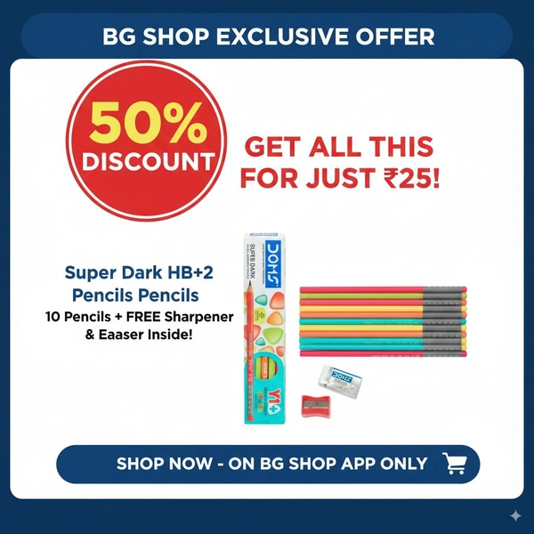 Doms Pencil For Students Pack Of 10 With Free Eraser And Sharpner  - 10Pencil+Sharpner+Eraser