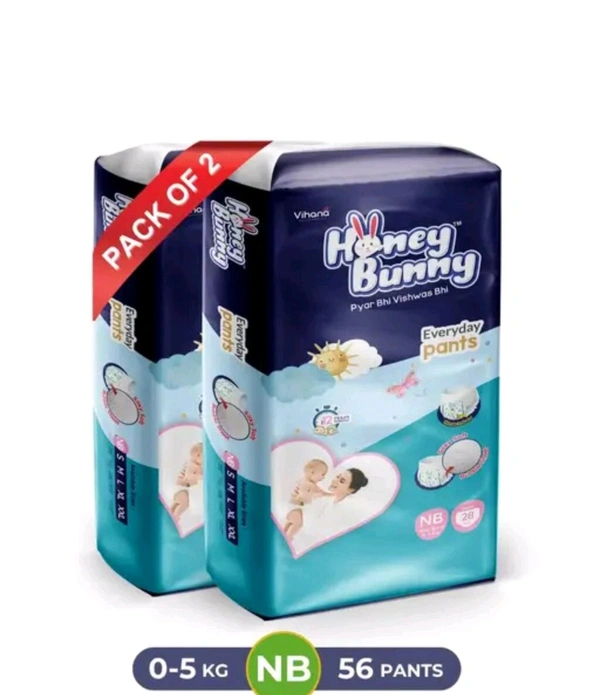 Diaper Kids Honey Bunny  New Born Pack Of 2 (28× 2 =56)