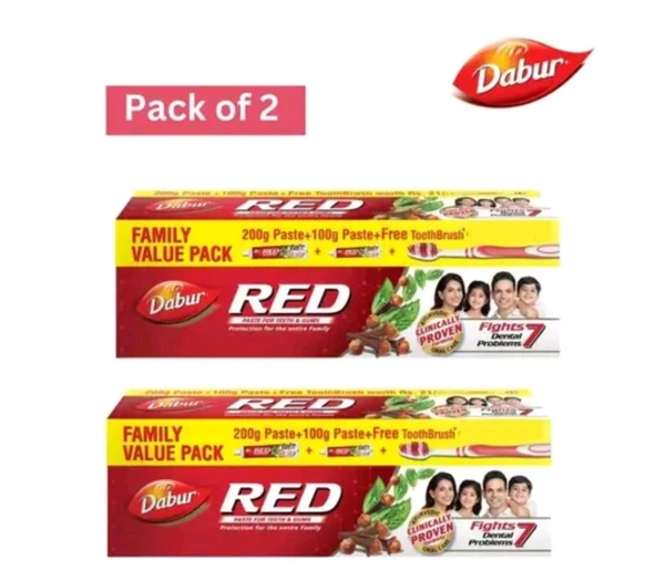 Toothpaste Dabur Red Pack Of 2 With Free Toothbrush