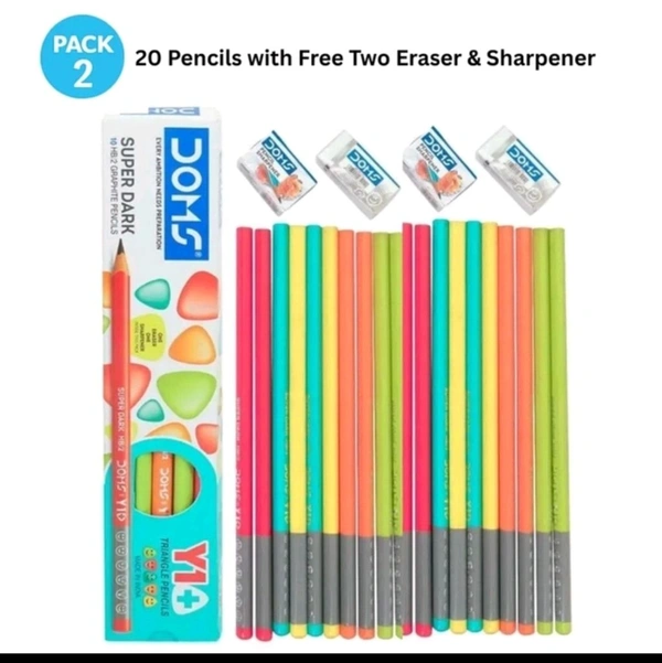 Doms Pencil Pack Of 2 (20 Pencil With Free Eraser Inside )