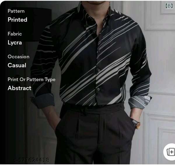 Printed Daily Wear Lycra Full Sleeve Shirt For Men , Casual Wear - Black, S