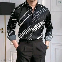 Printed Daily Wear Lycra Full Sleeve Shirt For Men , Casual Wear - Black, S