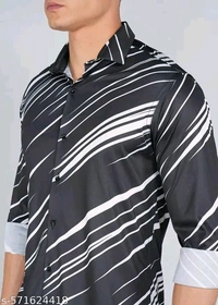 Printed Daily Wear Lycra Full Sleeve Shirt For Men , Casual Wear - Black, S