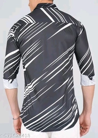 Printed Daily Wear Lycra Full Sleeve Shirt For Men , Casual Wear - Black, S