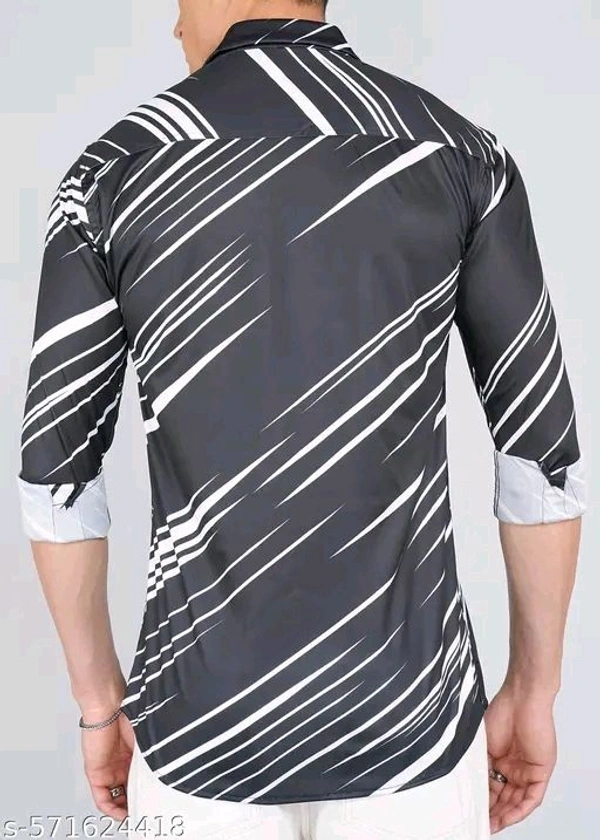 Printed Daily Wear Lycra Full Sleeve Shirt For Men , Casual Wear - Black, S