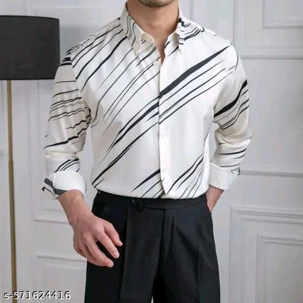 Printed Daily Wear Lycra Full Sleeve Shirt For Men , Casual Wear - White, S