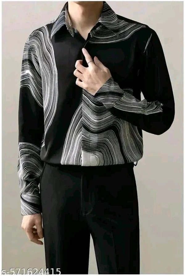 Printed Daily Wear Lycra Full Sleeve Shirt For Men , Casual Wear - Black, S