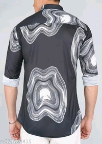 Printed Daily Wear Lycra Full Sleeve Shirt For Men , Casual Wear - Black, S