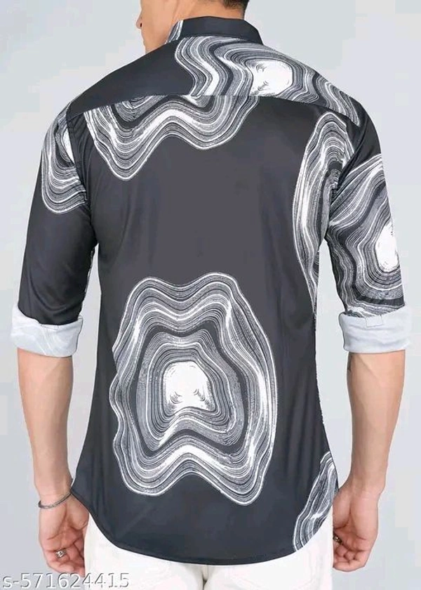 Printed Daily Wear Lycra Full Sleeve Shirt For Men , Casual Wear - Black, S