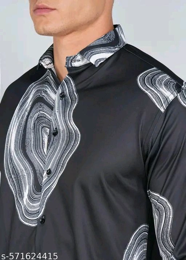 Printed Daily Wear Lycra Full Sleeve Shirt For Men , Casual Wear - Black, S
