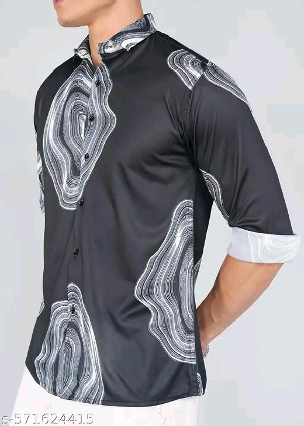 Printed Daily Wear Lycra Full Sleeve Shirt For Men , Casual Wear - Black, S
