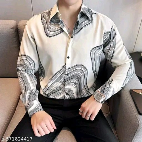 Printed Daily Wear Lycra Full Sleeve Shirt For Men , Casual Wear - White, S