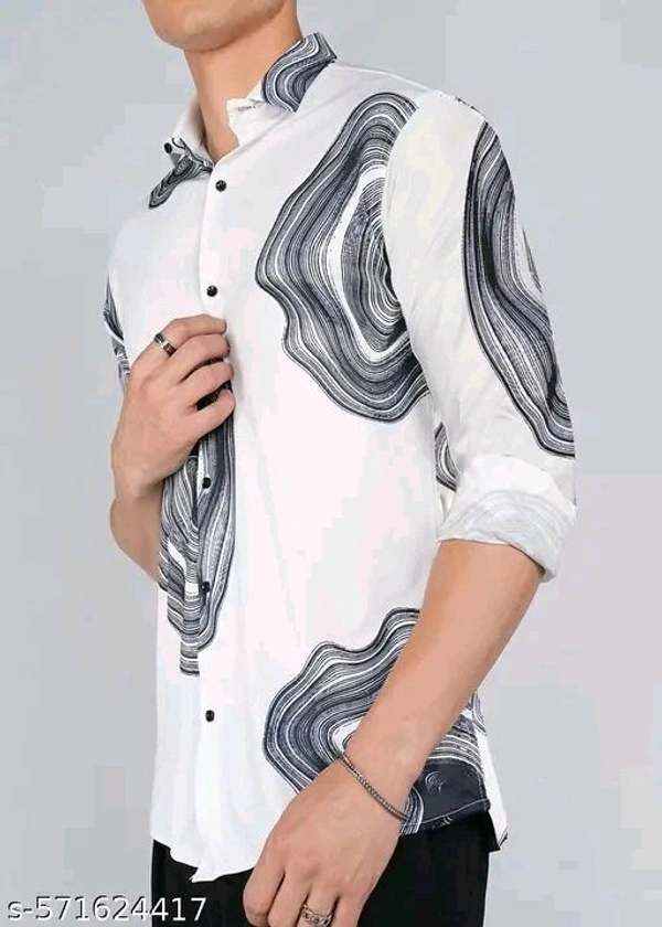 Printed Daily Wear Lycra Full Sleeve Shirt For Men , Casual Wear - White, S