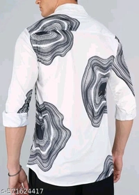 Printed Daily Wear Lycra Full Sleeve Shirt For Men , Casual Wear - White, S