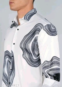 Printed Daily Wear Lycra Full Sleeve Shirt For Men , Casual Wear - White, S