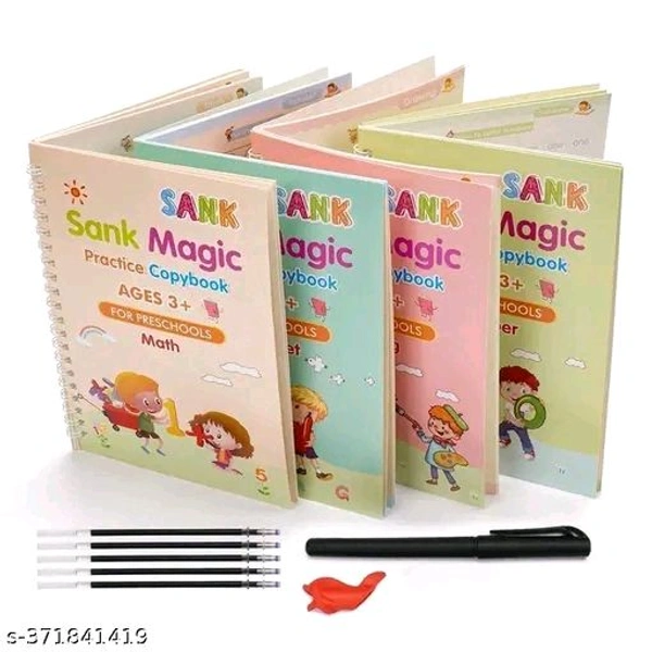 Rhonda Byrne Magic Book for Kids, Sank Magic Practice Copybook Number Tracing Book for Pre-Schoolers with Pen, Magic Calligraphy Copybook Set Writing Tool for Kids, (4 Book+10 Refill+1 Pen+1 Grip)
