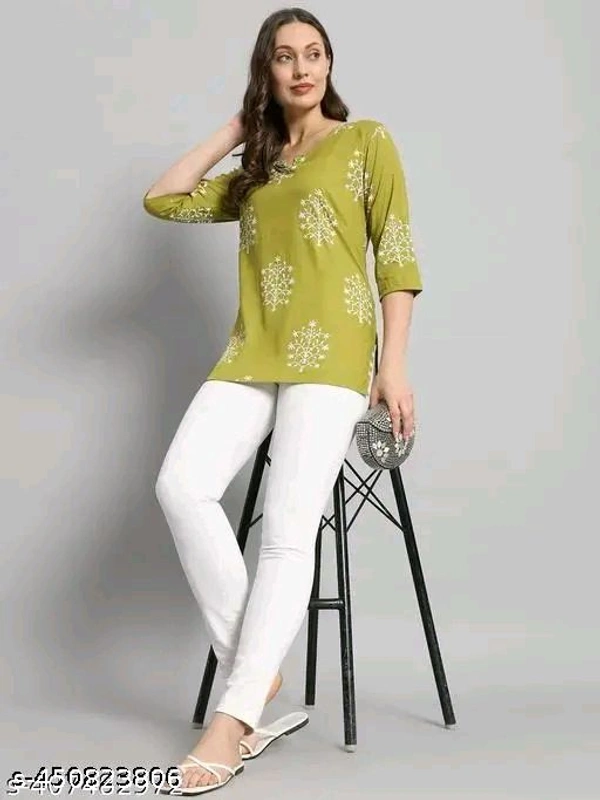 Sati Factory Printed Rayon Green Short Kurti For Girls and Women - Mint Green, Xs