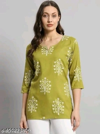 Sati Factory Printed Rayon Green Short Kurti For Girls and Women - Mint Green, Xs