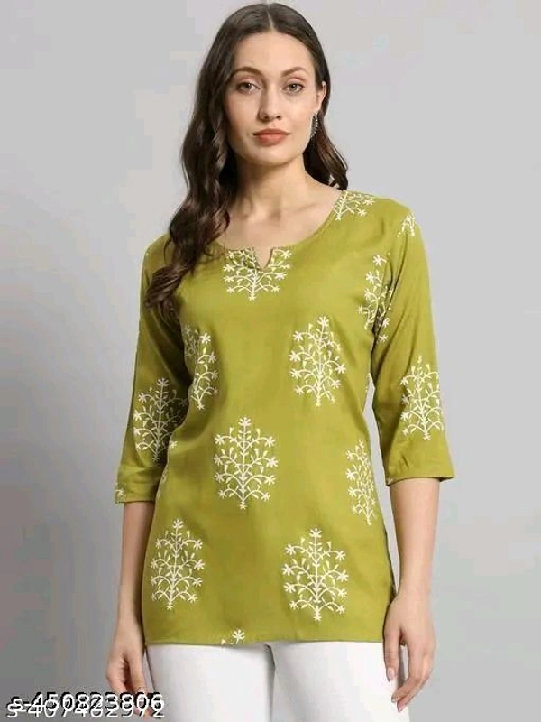 Sati Factory Printed Rayon Green Short Kurti For Girls and Women - Mint Green, Xs