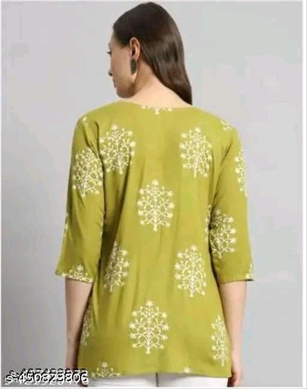 Sati Factory Printed Rayon Green Short Kurti For Girls and Women - Mint Green, Xs
