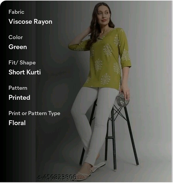 Sati Factory Printed Rayon Green Short Kurti For Girls and Women - Mint Green, Xs