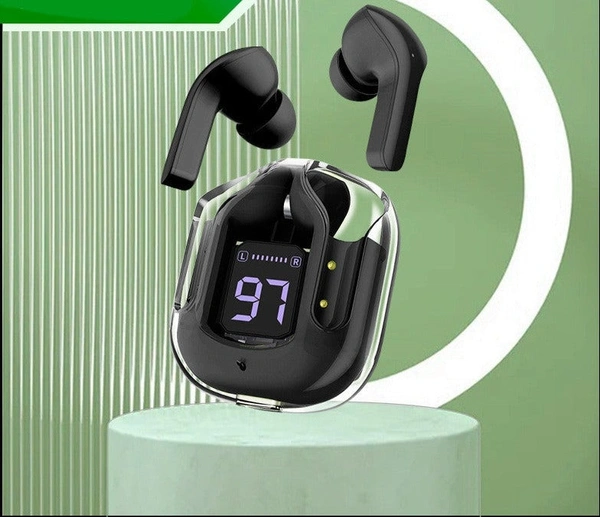 Wireless Bluetooth Earbuds Transparent Display - Black