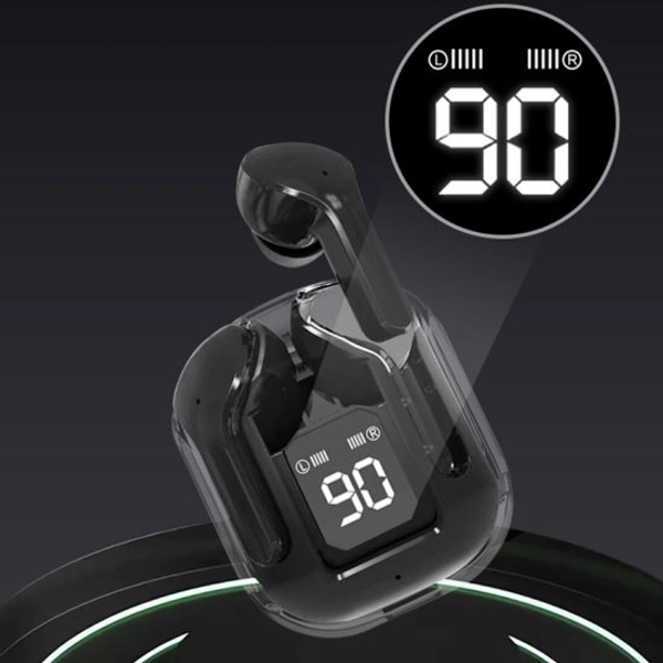Wireless Bluetooth Earbuds Transparent Display - Black