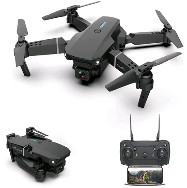 Indian Stuff W8 Smart drone 4K Dual Camera Foldable Remote Control - Black