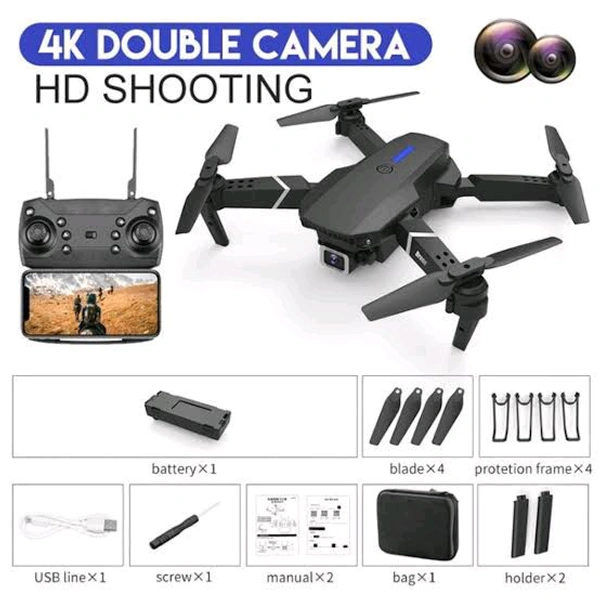 Indian Stuff W8 Smart drone 4K Dual Camera Foldable Remote Control - Black
