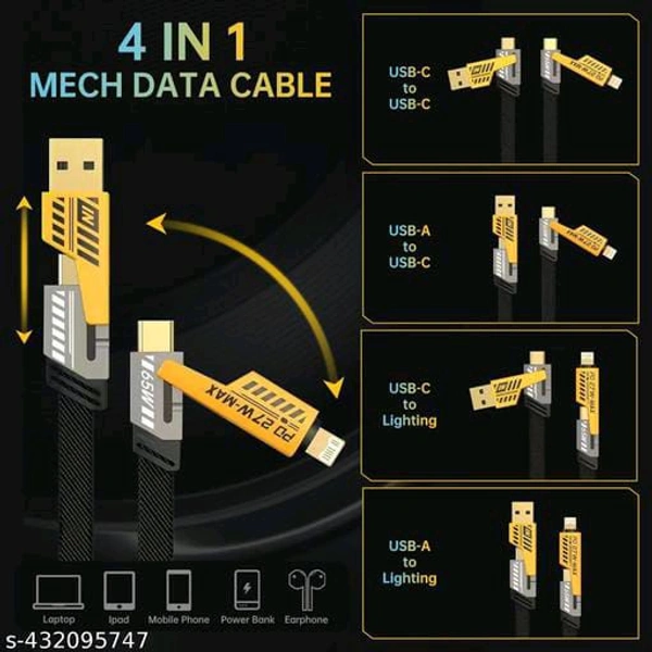 New 4 in 1 Data Cable All Mobile - Black