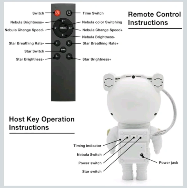 Astronaut Galaxy Projector Night Light with Remote Control - White