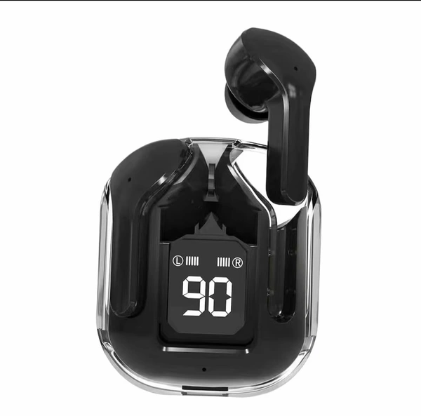 Wireless Bluetooth Earbuds Transparent Display - Black