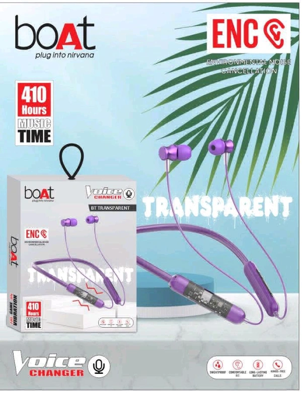 Boat Transparent Bluetooth Neckband Voice Change Option - White