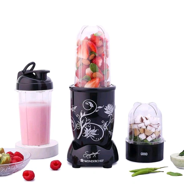 Wonderchef Nutri-blend 500W, 22000 RPM Copper Motor, Smoothie Maker, 3 Unbreakable Jars, 2 Yr Warranty, Black - Base Variant