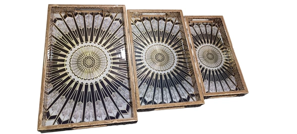 KGA Wood Designer Serving Tray Set Of 3