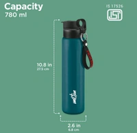 Milton MILTON Maverick 800 Stainless Steel Water Bottle, Leakproof Lid, Single Walled, ISI Certified ,For School, Office, Gym 780 ml - Blue