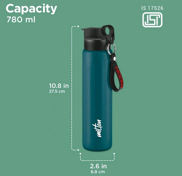 Milton MILTON Maverick 800 Stainless Steel Water Bottle, Leakproof Lid, Single Walled, ISI Certified ,For School, Office, Gym 780 ml - Blue