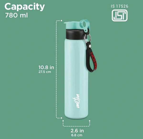 Milton MILTON Maverick 800 Stainless Steel Water Bottle, Leakproof Lid, Single Walled, ISI Certified ,For School, Office, Gym 780 ml - Green