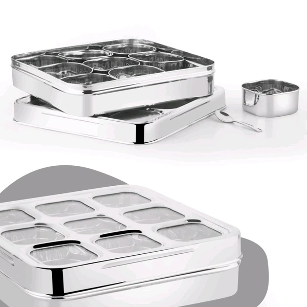 Square Masala Dabba 9 Vatki