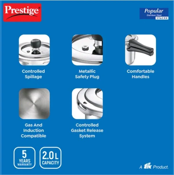 Prestige PRESTIGE POPULAR SVACHH STAINLESS STEEL PRESSURE COOKER 2.0 L