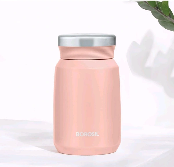 Borosil Hydra Carry Mate Black 500 ml Stainless Steel Double Wall Vacuum Insulated Soup Flask & Food Jar with Screw Lid - Pink