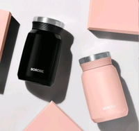 Borosil Hydra Carry Mate Black 500 ml Stainless Steel Double Wall Vacuum Insulated Soup Flask & Food Jar with Screw Lid - Pink